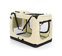 Fudajo Caisse de Transport - Taille XXL / 90 x 60 x 64 cm/Charge Max 25 kg - Couleur Beige - Pliable - avec Poignée Couverture - Cage boîte de vovage pour Chient Chats Animaux domestiques