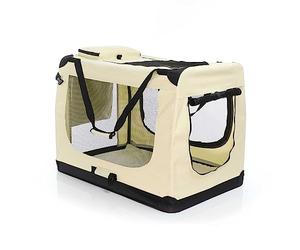 Fudajo Caisse de Transport - Taille XXL / 90 x 60 x 64 cm/Charge Max 25 kg - Couleur Beige - Pliable - avec Poignée Couverture - Cage boîte de vovage pour Chient Chats Animaux domestiques