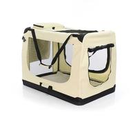 Fudajo Caisse de Transport - Taille XXXL / 101 x 68 x 70 cm/Charge Max 30 kg - Couleur Beige - Pliable - avec Poignée Couverture - Cage boîte de vovage pour Chient Chats Animaux domestiques
