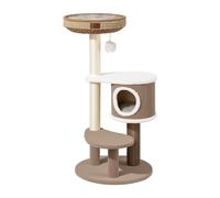 Fudajo Forest Lodge 117 cm, Arbre à Chat Beige, avec Maison pour Chat, Panier, élément de Massage et poteaux à griffer en Corde de Papier