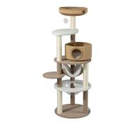 Fudajo Forest Lodge, Arbre à Chat de 168 cm, Beige, avec maisonnette, lit pour Chat, hamac, Niche Transparente et poteaux à griffer en Corde de Papier