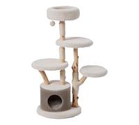 Fudajo Forest Tree 146 cm, Arbre à Chat Naturel, Aspect Bois, avec Maison pour Chat, Panier et Balle de Jeu