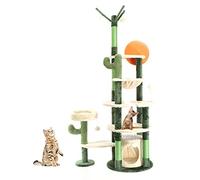 Fudajo Katzenkratzbaum in Kaktusgrün Kratzbaum 172cm Hoch mit Katzenhaus, Hängematte und Spielbällen