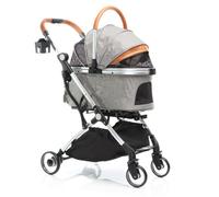 Fudajo Poussette Pliable pour Chiens et Chats 2 en 1 - Capacité Max. 15 kg - Grise - en Aluminium - avec Sac de Transport Amovible et Rack - Buggy Chariot pour Petits Animaux