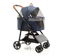 Fudajo Poussette Pliable pour Chiens et Chats 2 en 1 - Capacité Max. 20 kg - Bleue - en Acier et EVA - avec Sac de Transport Amovible - Buggy Chariot pour Petits Animaux