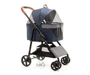Fudajo Poussette Pliable pour Chiens et Chats 2 en 1 - Capacité Max. 20 kg - Bleue - en Acier et EVA - avec Sac de Transport Amovible - Buggy Chariot pour Petits Animaux