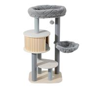 Fudajo Urban Studio, Arbre à Chat de 122 cm, Gris, avec Maison pour Chat, hamac, Couchage et poteaux à griffer en Corde de Papier
