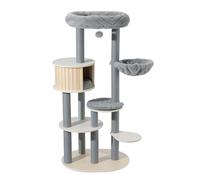 Fudajo Urban Studio, Arbre à Chat de 163 cm, Gris, avec Maison pour Chat, hamac, Panier et poteaux à griffer en Corde de Papier