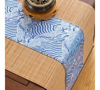 FUDANLI Chemin de Table Tapis De Tasse À Thé en Bambou Naturel avec Broderie, Étanche Chemin De Table De Style Japonais pour Tables Basses De Ferme (Color : Silver, Size : 30x180cm/11.8x70.9in)