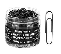 FUDAO FAMILY Lot de 100 grands trombones noirs recouverts de plastique de 50 mm pour l'organisation des documents