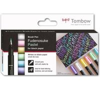 Fudenosuke Lot De 6 Stylos Pinceaux Pastel Pour Papier Noir,Blanc