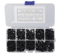 Fudeshe Assortiment de 450 vis à bois M3 à tête plate en acier au carbone noir à tête bombée cruciforme, pointe de type A