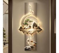 FUDUO-SHUNYI Sculptures murales Décoration Murale 3D,Peinture Murale Chinoise avec lumière LED,Peinture de Paysage décorative Orientale pour Couloir de Salon à Domicile,Peinture Abstraite Moderne