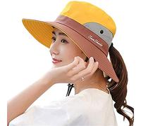 Fueerton Femme Pliable Chapeau de Soleil Réglable Coton Large Bord Visière Eté Plage Voyage UPF UV (Jaune)