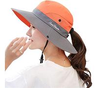 Fueerton Femme Pliable Chapeau de Soleil Réglable Coton Large Bord Visière Eté Plage Voyage UPF UV (Orange)