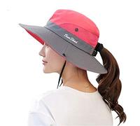 Fueerton Femme Pliable Chapeau de Soleil Réglable Coton Large Bord Visière Eté Plage Voyage UPF UV (Pastèque Rouge)