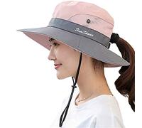 Fueerton Femme Pliable Chapeau de Soleil Réglable Coton Large Bord Visière Eté Plage Voyage UPF UV (Rose)