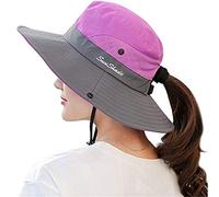 Fueerton Femme Pliable Chapeau de Soleil Réglable Coton Large Bord Visière Eté Plage Voyage UPF UV (Violet)