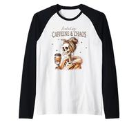 Fueled by Caffeine and Chaos Funny Mom Life Coffee Humour Art Manche Raglan
