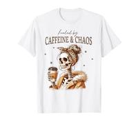 Fueled by Caffeine and Chaos Funny Mom Life Coffee Humour Art T-Shirt