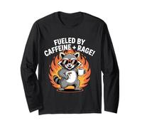 Fueled By Caffeine Rage Feral Raccoon Drôle Amateur de café Manche Longue