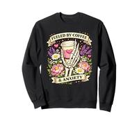 Fueled by Coffee and Anxiety Squelette Floral Esthétique Sweatshirt