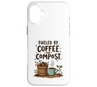 Fueled by Coffee and Compost Gardening Humor Coque pour iPhone 16 Plus