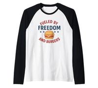 Fueled by Freedom and Burgers Patriotic Cookout Humour Manche Raglan