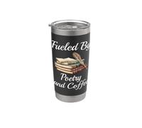 Fueled By Poetry and Coffee Lover Books Stylo plume rétro Gobelet isotherme en acier inoxydable double paroi