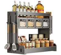 FUELIX Étagère Murale À Épices, Rangement Plan De Travail Cuisine Range Epices Cuisine Porte Épices, Rangement pour Garde Manger Et Armoire, Repose Cuillère Cuisine, Etagere Murale d'angle 4 Boxes