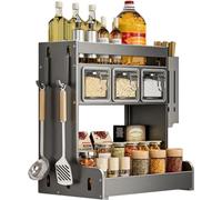 FUELIX Étagère Murale À Épices, Rangement Plan De Travail Cuisine Range Epices Cuisine Porte Épices, Rangement pour Garde Manger Et Armoire, Repose Cuillère Cuisine, Etagere Murale d'angle 3 Boxes
