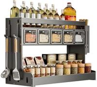 FUELIX Étagère Murale À Épices, Rangement Plan De Travail Cuisine Range Epices Cuisine Porte Épices, Rangement pour Garde Manger Et Armoire, Repose Cuillère Cuisine, Etagere Murale d'angle 5 Boxes