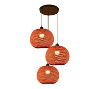 FUELIX Suspension Bambou 3 Lumières Abat-Jour De Lustre Suspendu en Rotin De Conception Ronde Grand Luminaire en Osier Tissé À La Main Plafonniers Suspension pour Îlot De Cuisine, Chambre Et Salle