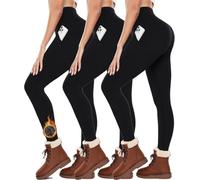 FuelMeFoot Legging thermique pour femme - Doublé en polaire - Taille haute - Sous-vêtements thermiques chauds - Collants longs opaques pour l'hiver., Lot de 3, noir/noir, S-M