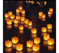 FUELYE Lot de 10 lanternes flottantes quadrangulaires de 5,9 cm avec base en bois étanche, lanternes en papier décoratives avec bougie pour mariage, commémoration, décoration de piscine extérieure