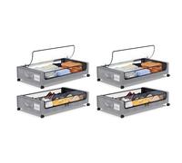 Fuerdich Sous le rangement du lit avec roues, roulant sous le rangement du lit, cadre en métal de couvercle transparent à grande capacité oxford liner 4 roues, tiroir à récipient sous-lit (4pcs)