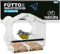 FÜTTOX Mangeoire pour oiseaux Distributeur de nourriture pour oiseaux Fenêtre Mangeoire Distributeur de nourriture Station d'alimentation Transparent Transparent avec ventouses