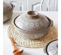 fUfIzU Marmite Japonaise en Céramique Donabe, Cocotte Résistante À La Chaleur avec Couvercle, Marmite Ronde en Argile en Grès, Cuiseur À Riz pour Les Ambiances De Ragoût,2L