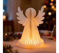 FUFRE Décoration de Noël - Figurine d'ange avec guirlande lumineuse LED - Figurines d'ange de Noël éclairées en papier - Décoration d'ange lumineux à LED - Ange gardien - Figurines de Noël (blanc - 27