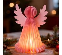 FUFRE Décoration de Noël - Figurine d'ange avec guirlande lumineuse LED - Figurines d'ange de Noël éclairées en papier - Décoration d'ange lumineux à LED - Ange gardien - Figurines de Noël (rose 38 cm