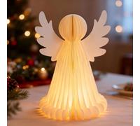 FUFRE Décoration de Noël - Figurine d'ange avec guirlande lumineuse LED - Figurines d'ange de Noël éclairées en papier - Décoration d'ange lumineux à LED - Ange gardien - Figurines de Noël (blanc 38