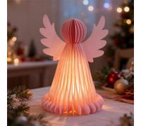 FUFRE Décoration de Noël - Figurine d'ange avec guirlande lumineuse LED - Figurines d'ange de Noël éclairées en papier - Décoration d'ange lumineux à LED - Ange gardien - Figurines de Noël (rose, 27