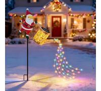 FUFRE Guirlande solaire Père Noël - Décoration de Noël - Arrosoir d'extérieur - Avec guirlande lumineuse - Éclairage de Noël - Lampes solaires étanches - Décoration de jardin pour jardin, terrasse (A)