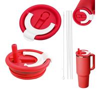 FUFRE Lot de 2 couvercles anti-fuite avec paille pour gobelet Stanley 100 ml, 2 couvercles de rechange, réutilisables, anti-fuite et anti-poussière, pour accessoires Stanley Cup (rouge)