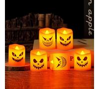 FUFRE Lot de 6 bougies LED décoratives d'Halloween - Décoration de table d'Halloween - Citrouille fantôme - Citrouille - Bougies sans flamme - Bougies piliers LED à piles pour décoration intérieure de