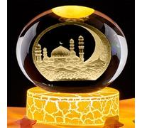 FUFRE Ramadan - Boule de cristal LED décorative - Décoration de l'Aïd Mubarak - 6 cm - Alimentation USB - Avec socle - Cadeau musulman pour enfants, amis, couple, anniversaire, festival (E)
