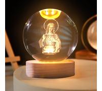 FUFRE Veilleuse boule de cristal, boule de verre 3D en prière avec socle en bois, décoration de Noël lampe boule de verre, Jésus-croix-lune-planètes, cadeaux religieux pour la décoration intérieure
