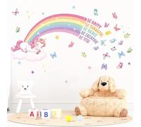 fufuquare Autocollant Mural Inspirant et Coloré avec Licorne Arc-en-Ciel, Nuages et Papillons, Stickers Muraux à Décoller et Coller pour Chambre de Fille, Salle à Manger, Salon