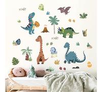 FUFUQUARE Autocollants Muraux Dinosaures Bleu Vert Dino Empreinte Oeufs Palmier Stickers Muraux Bricolage pour Chambre d’enfant Chambre de Jeux Salon