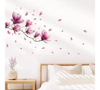 FUFUQUARE Autocollants Muraux Fleurs de Magnolia Roses Stickers Muraux à l'encre de Chine Décorations Amovibles en Vinyle pour Chambre à Coucher Salon Canapé Arrière-plan TV